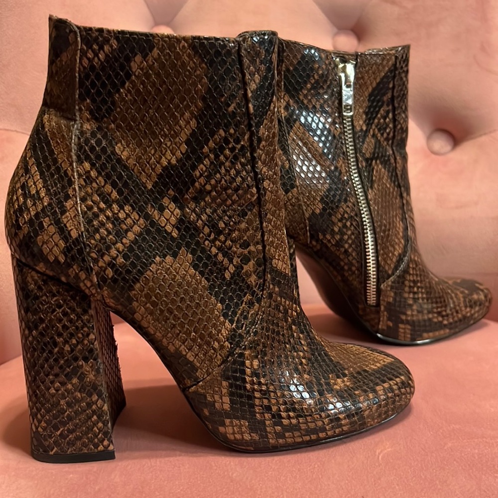 Brown snake skin booties